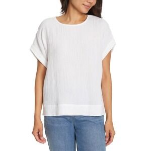 GLORIA VANDERBILT Cotton Gauze Pullover‎ Top Size M White Gauzy Shirt Blouse NWT